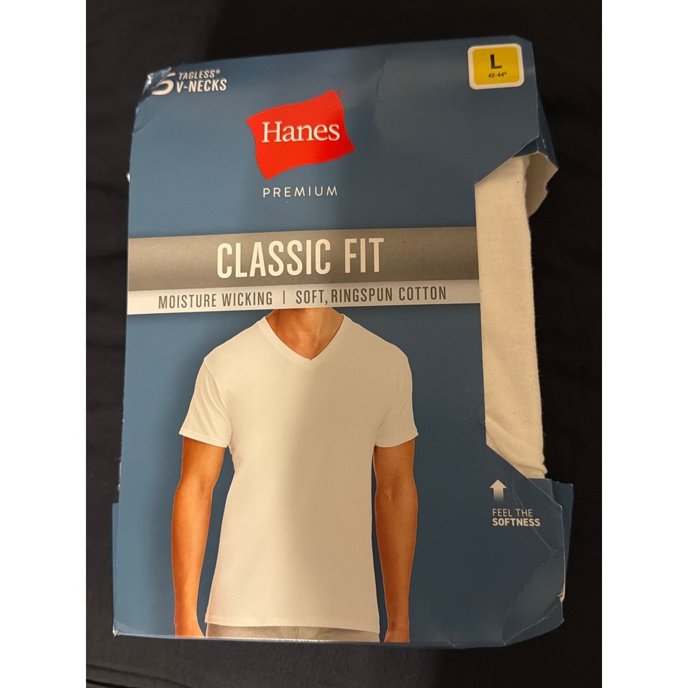 Hanes Premium Mens 5 Pack V-Neck Undershirts White Classic Fit Large 9HPVP5